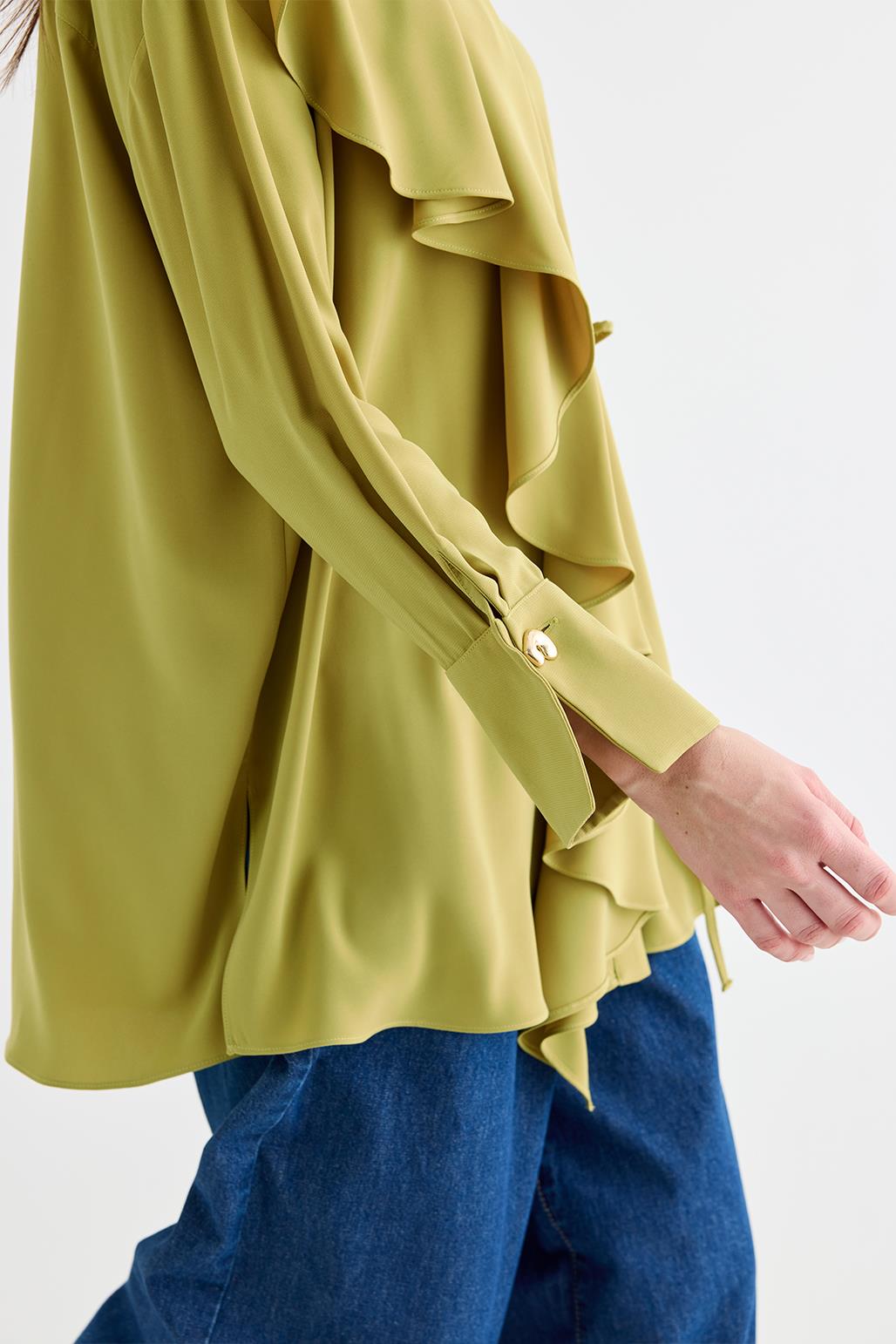 Morina Ruffled Tied Shirt Olive