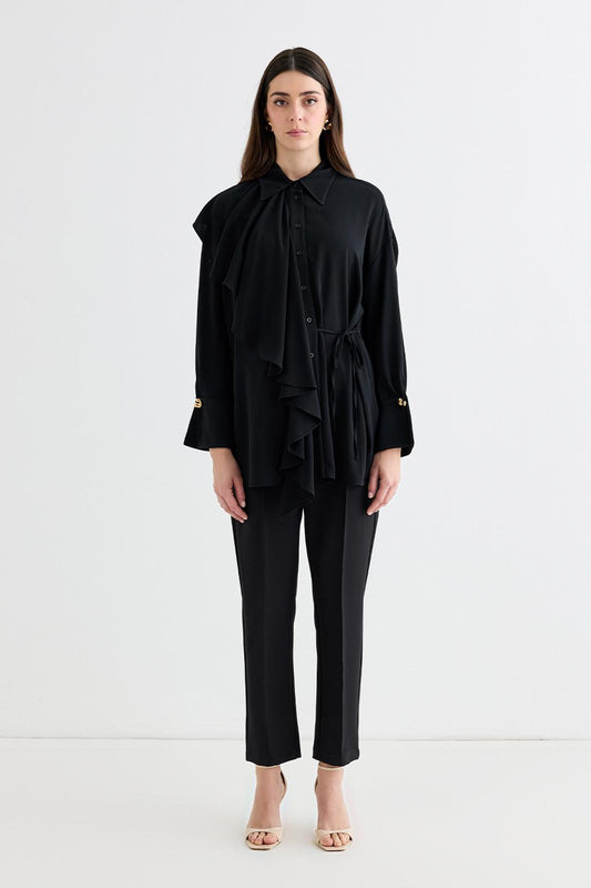 Morina Ruffled Tied Shirt Black