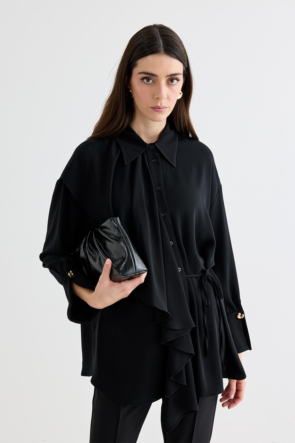 Morina Ruffled Tied Shirt Black