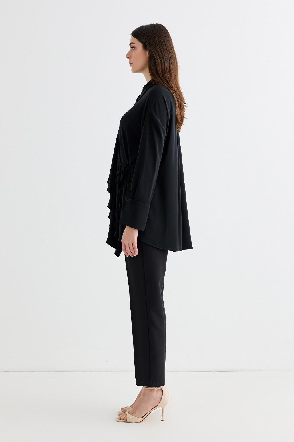 Morina Ruffled Tied Shirt Black