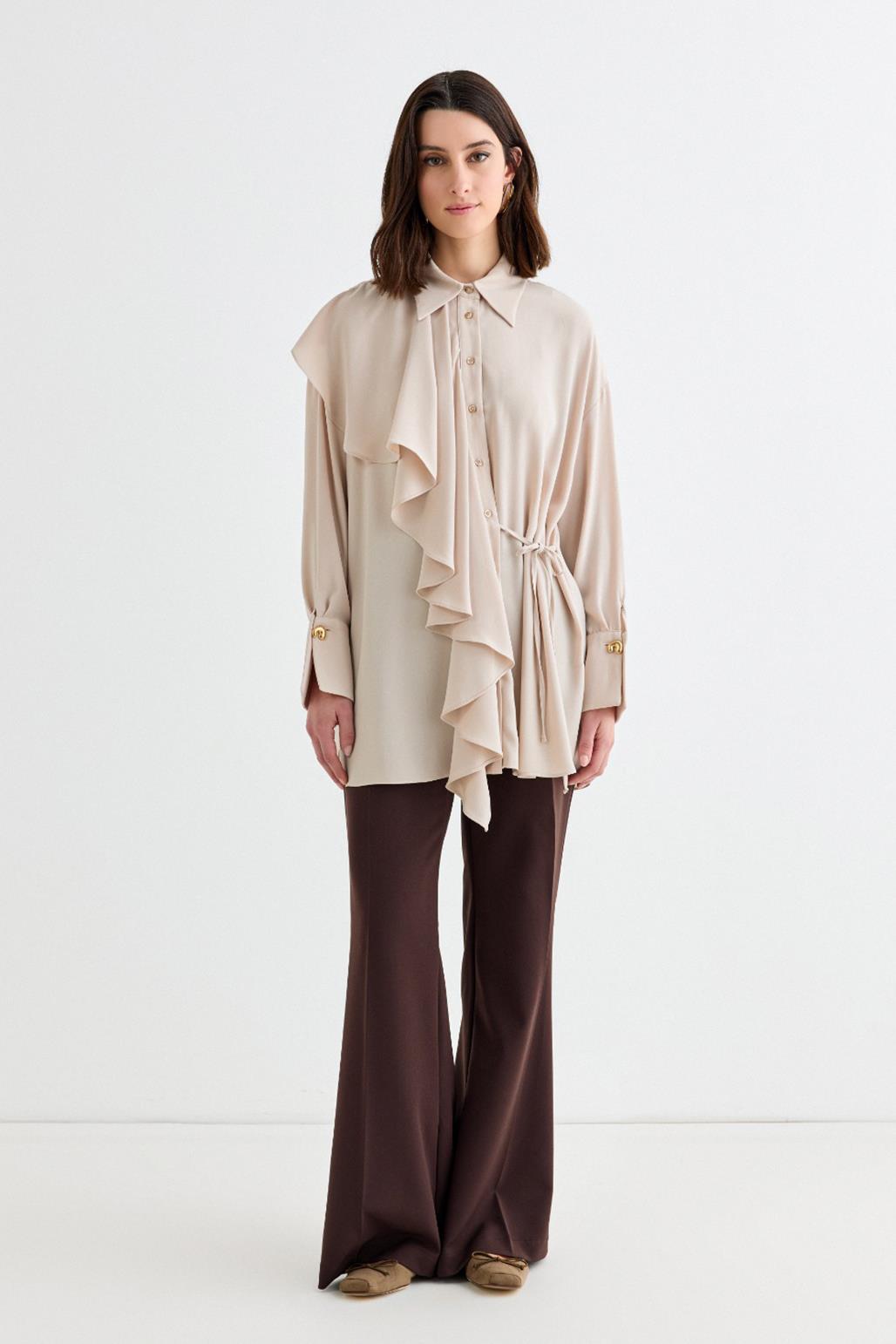 Morina Ruffled Tied Shirt Stone