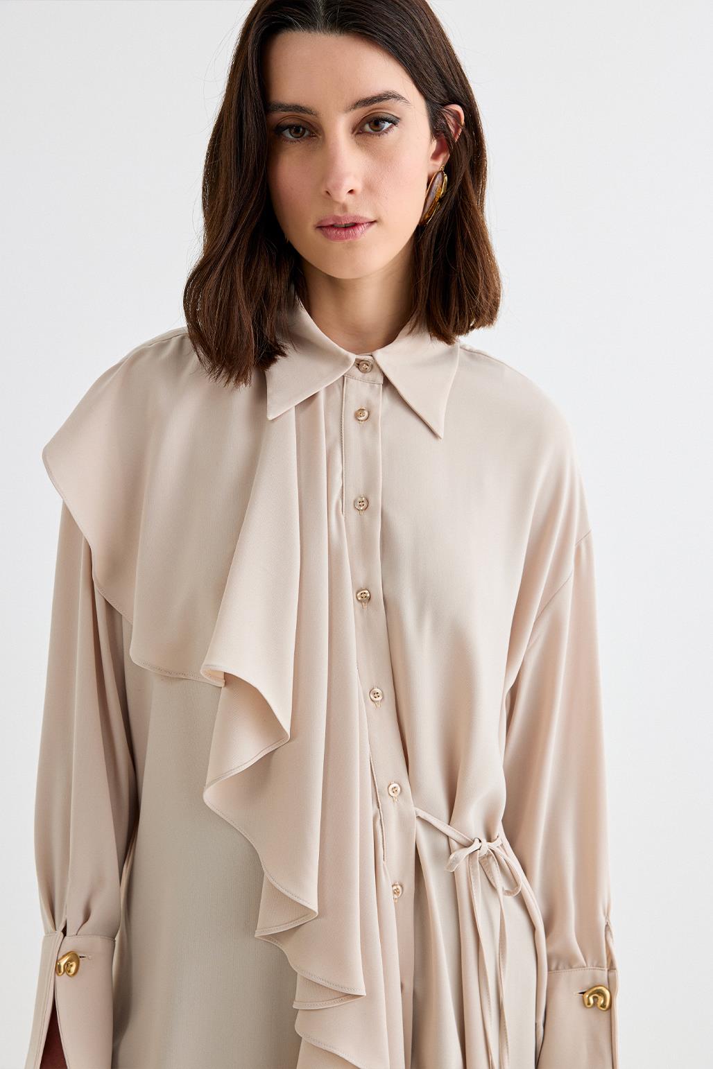 Morina Ruffled Tied Shirt Stone