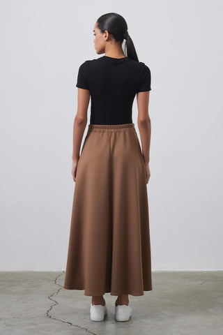 Nada Scuba Flared Skirt Brown