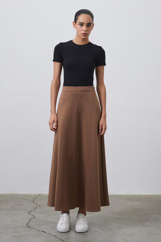 Nada Scuba Flared Skirt Brown