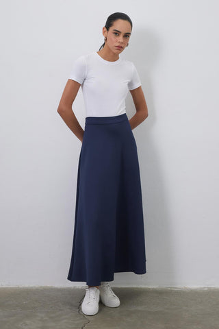 Nada Scuba Flared Skirt Navy Blue