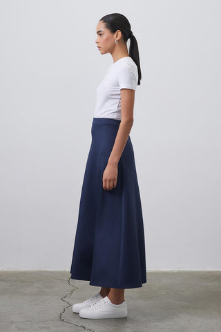 Nada Scuba Flared Skirt Navy Blue