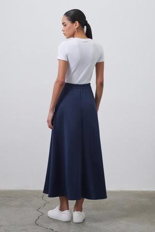 Nada Scuba Flared Skirt Navy Blue