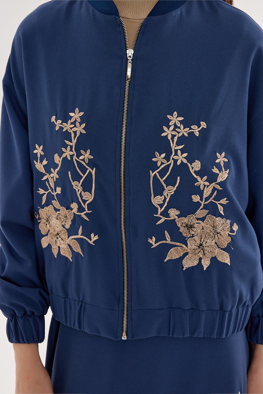 Embroidered Bomber Jacket and Skirt Set Midnight Blue