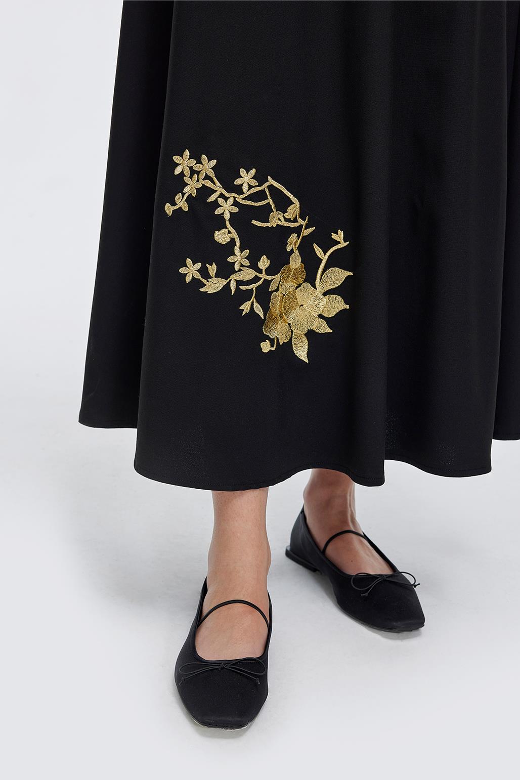 Embroidered Bomber Jacket and Skirt Set Black