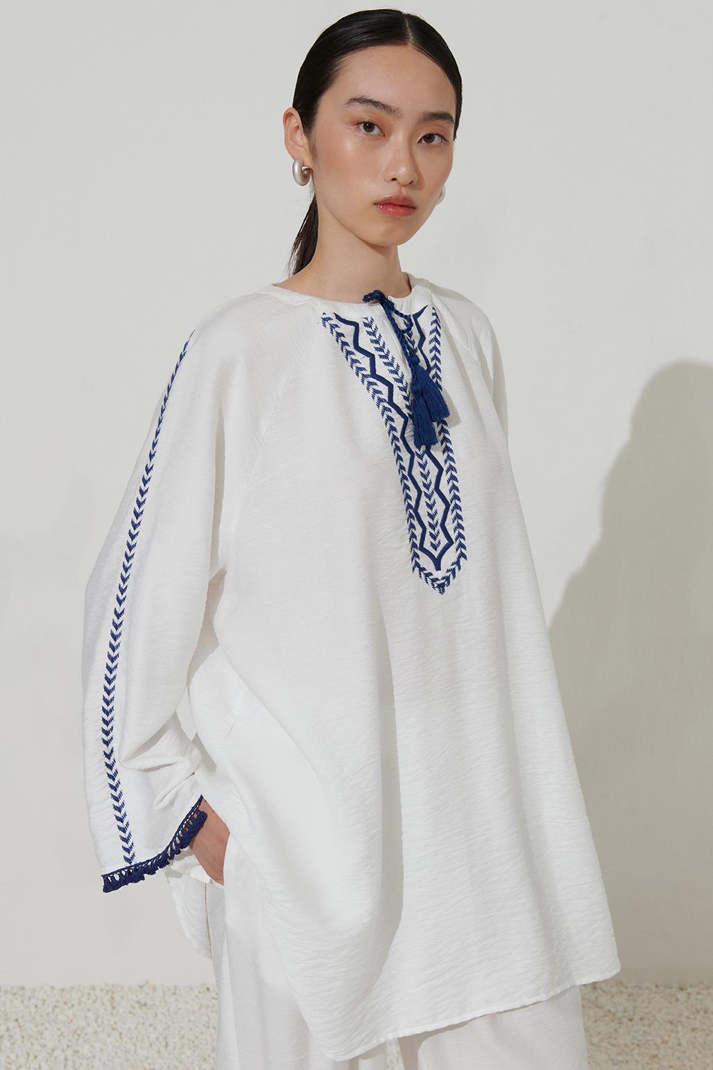Embroidered Linen Shirt Ecru