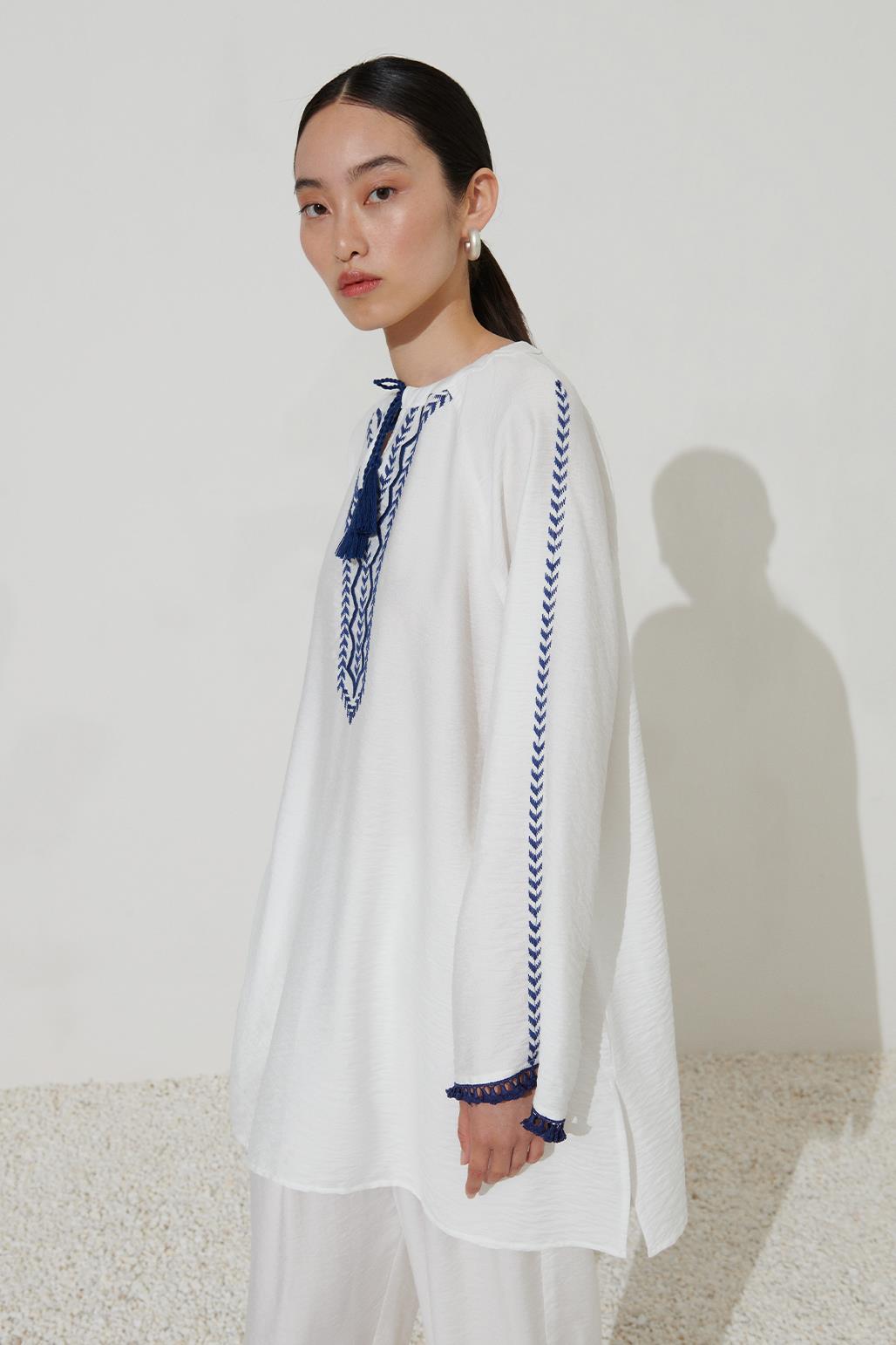 Embroidered Linen Shirt Ecru