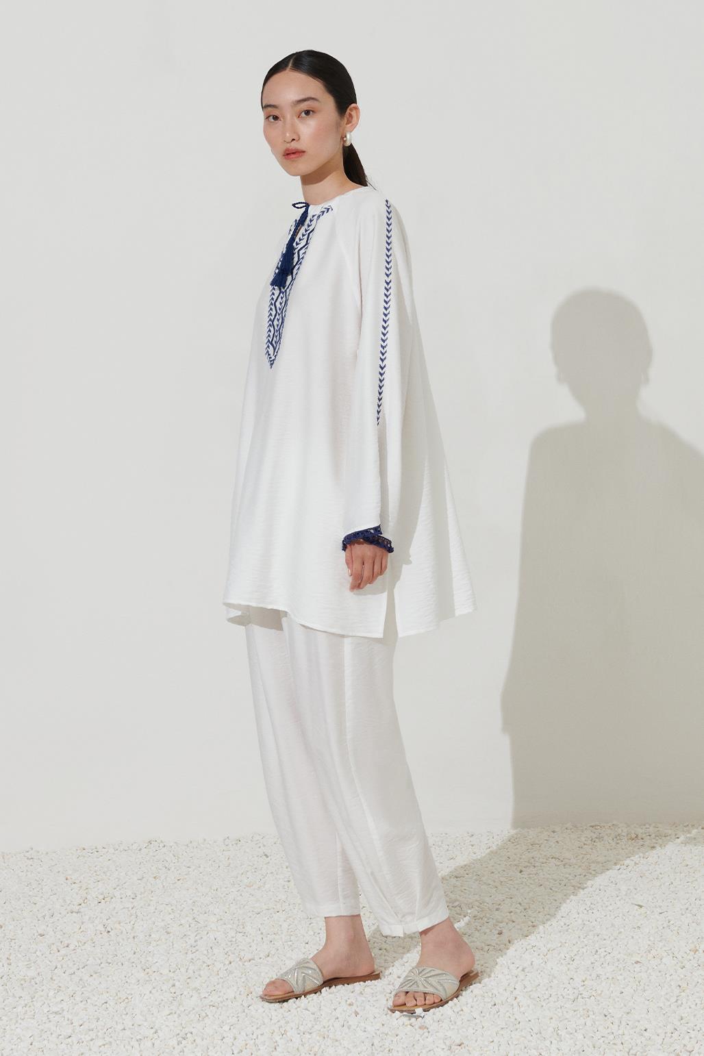 Embroidered Linen Shirt Ecru