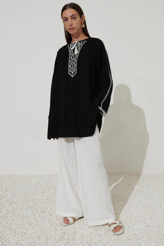 Embroidered Linen Shirt Black