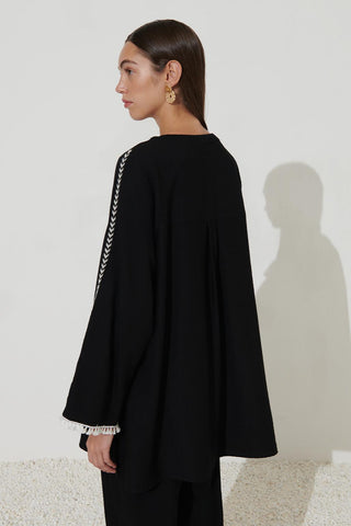 Embroidered Linen Shirt Black