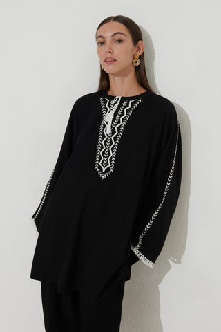 Embroidered Linen Shirt Black
