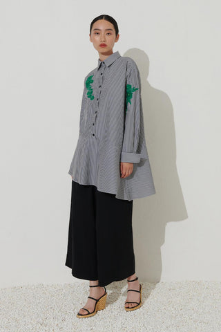 Floral Embroidered Striped Shirt Black