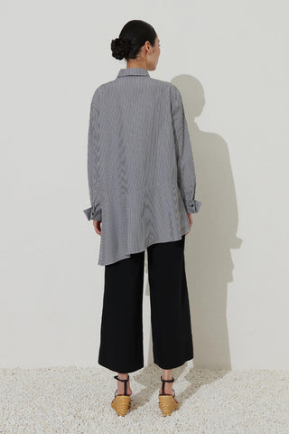 Floral Embroidered Striped Shirt Black