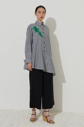 Floral Embroidered Striped Shirt Black