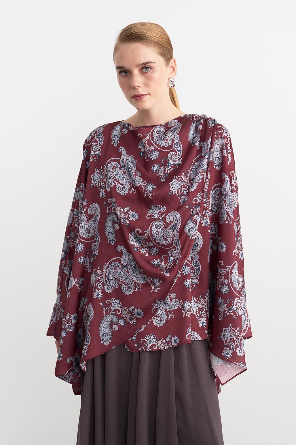 Navi Patterned Asymmetric Shirt Burgundy