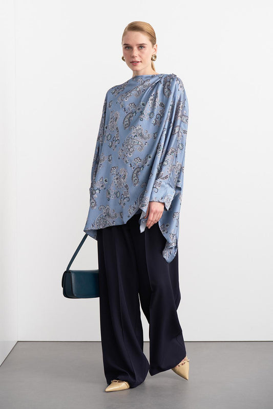 Navi Patterned Asymmetric Shirt Blue