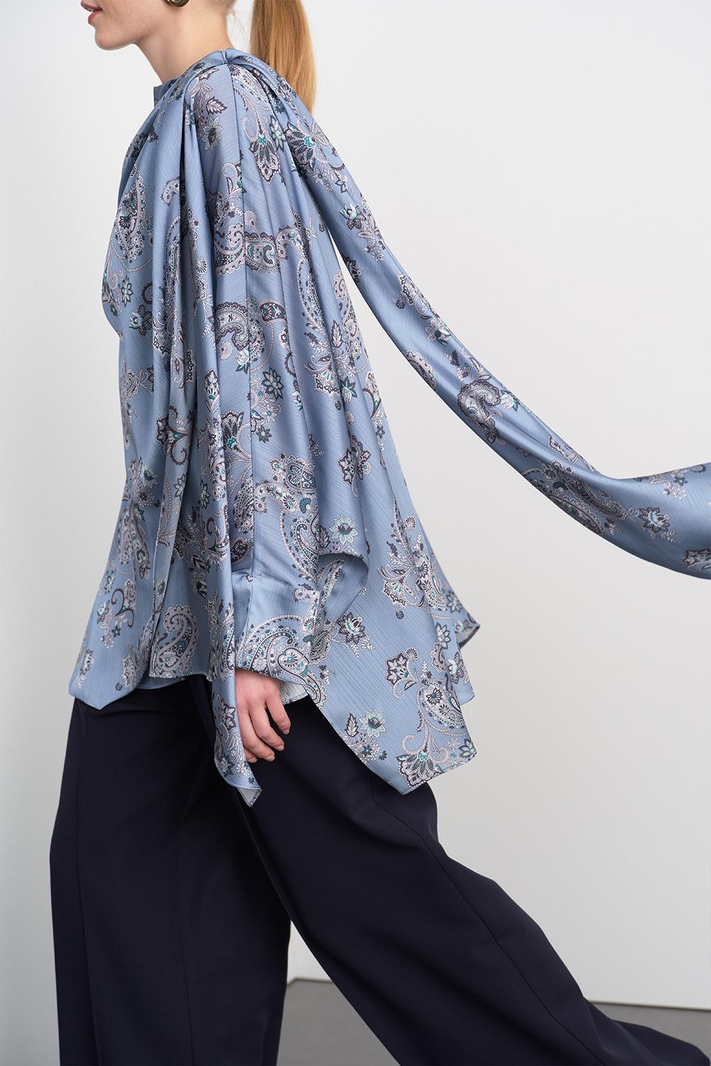 Navi Patterned Asymmetric Shirt Blue