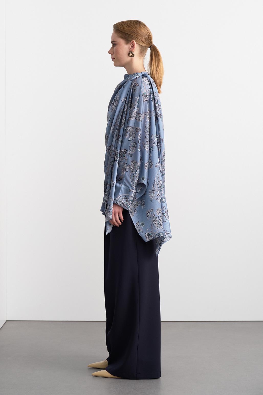 Navi Patterned Asymmetric Shirt Blue