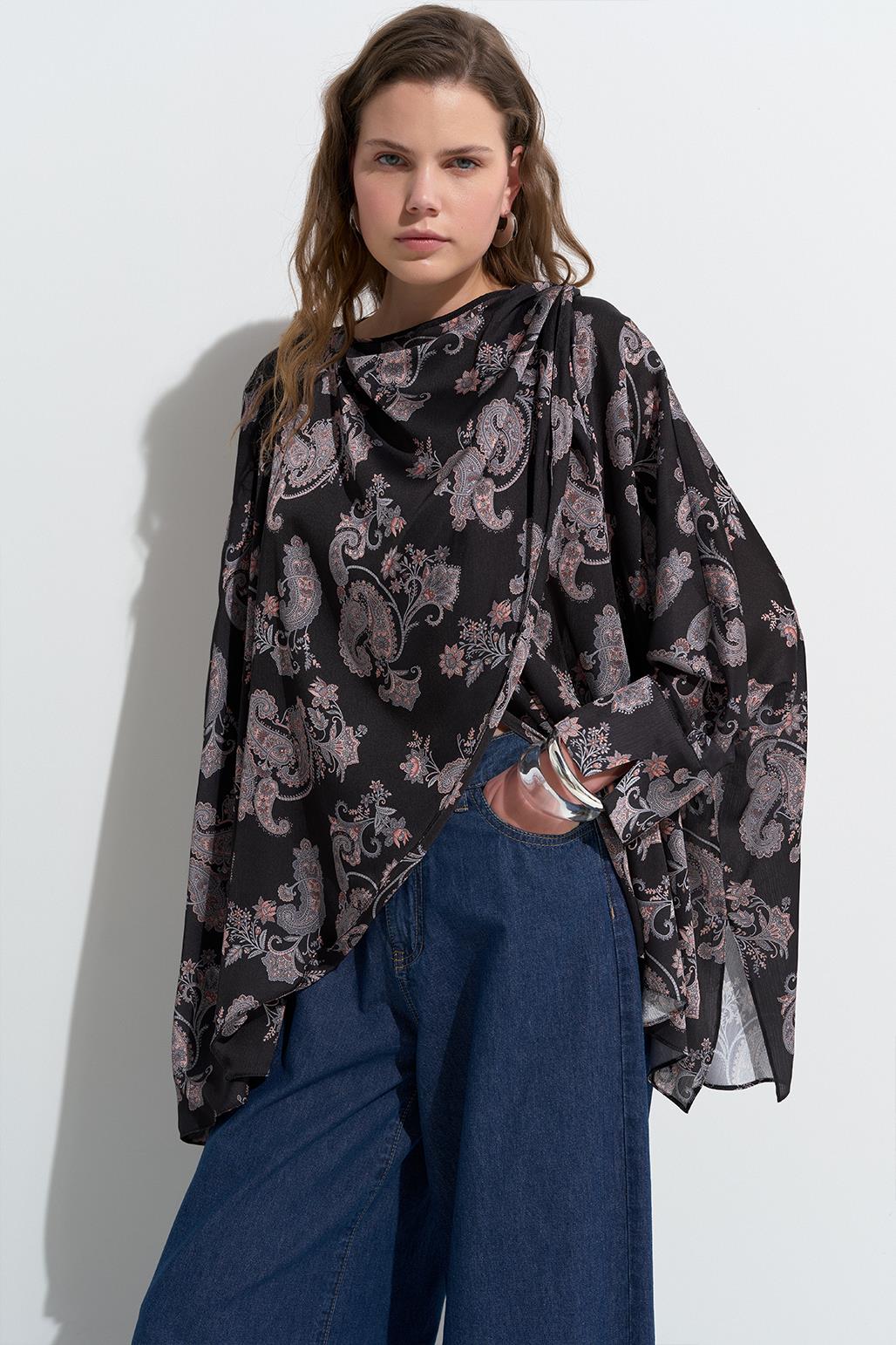 Navi Patterned Asymmetric Shirt Black