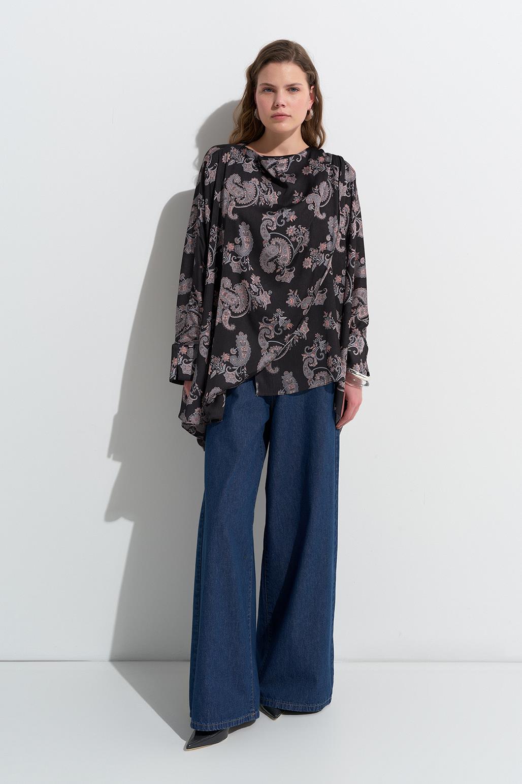 Navi Patterned Asymmetric Shirt Black