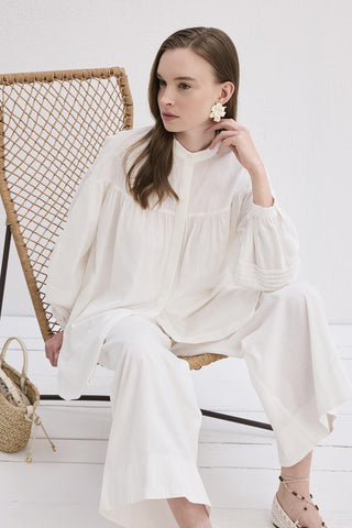 Pleated Linen Shirt Ecru