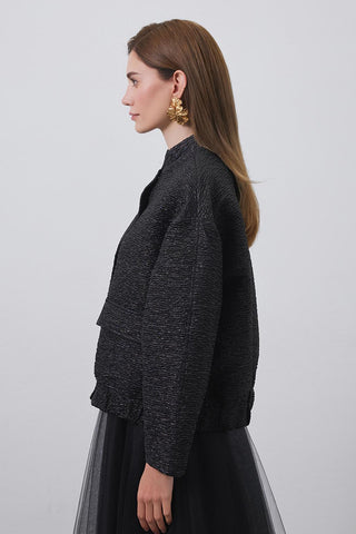 Niola Taffeta Jacquard Jacket Black
