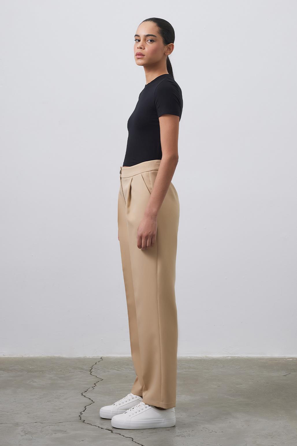 Nora Fit Palazzo Trousers Beige