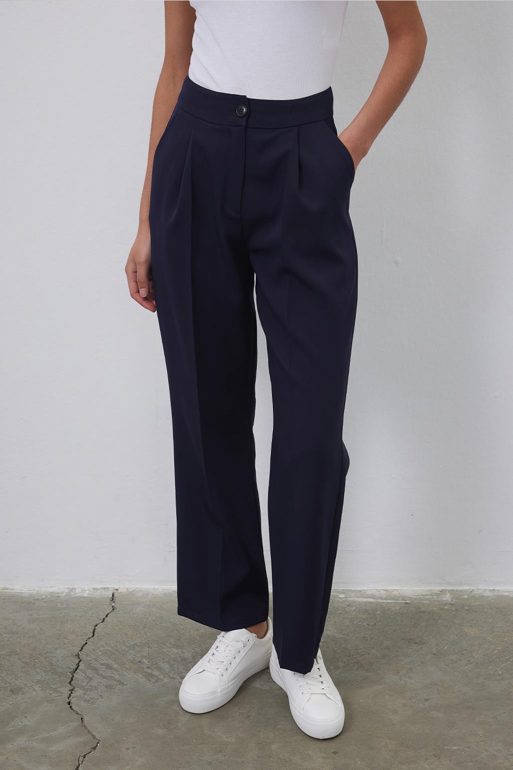 Nora Fit Palazzo Trousers Navy Blue