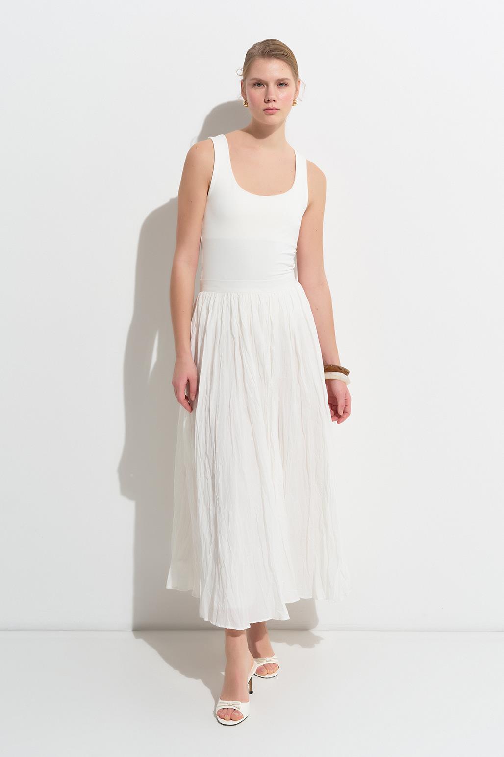 Nora Pleated Long Skirt Ecru