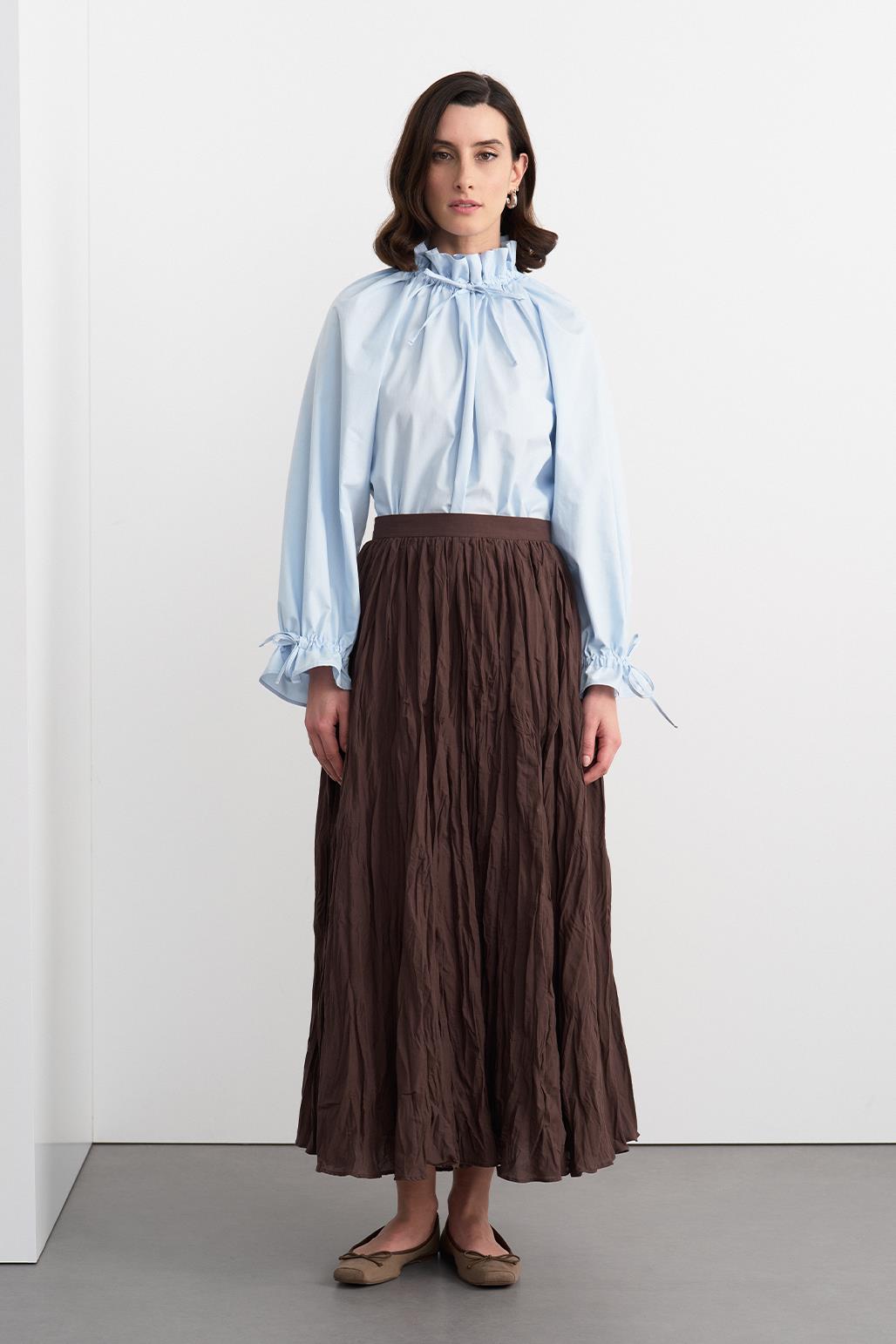 Nora Pleated Long Skirt Brown