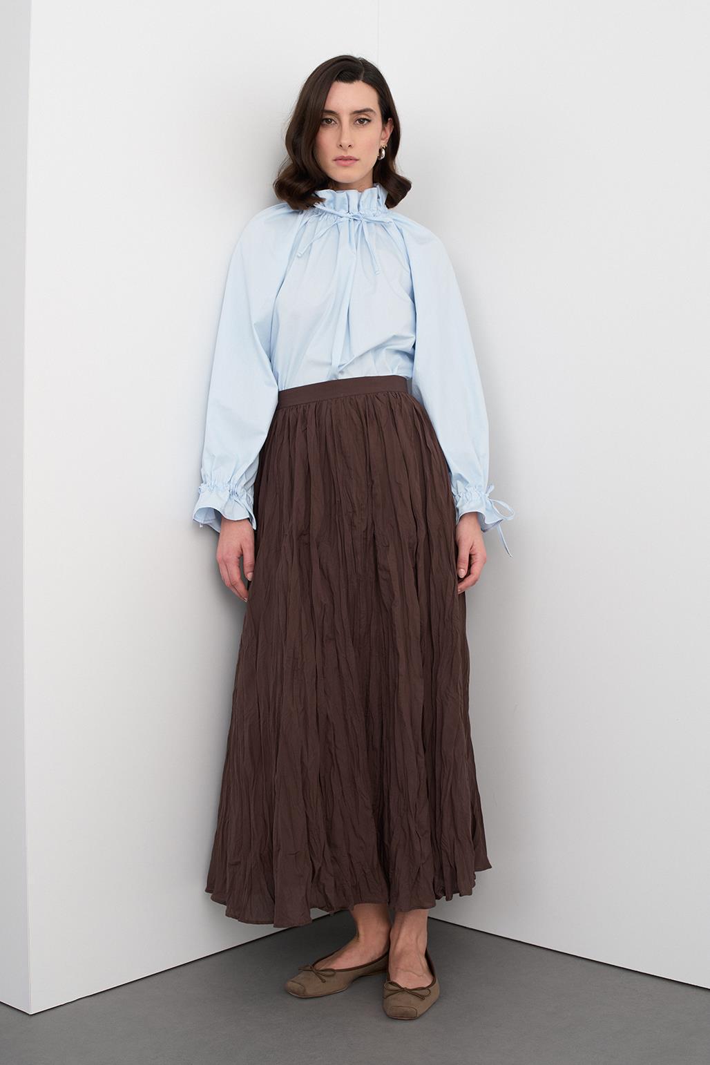 Nora Pleated Long Skirt Brown