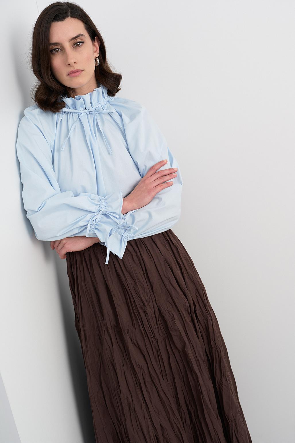 Nora Pleated Long Skirt Brown