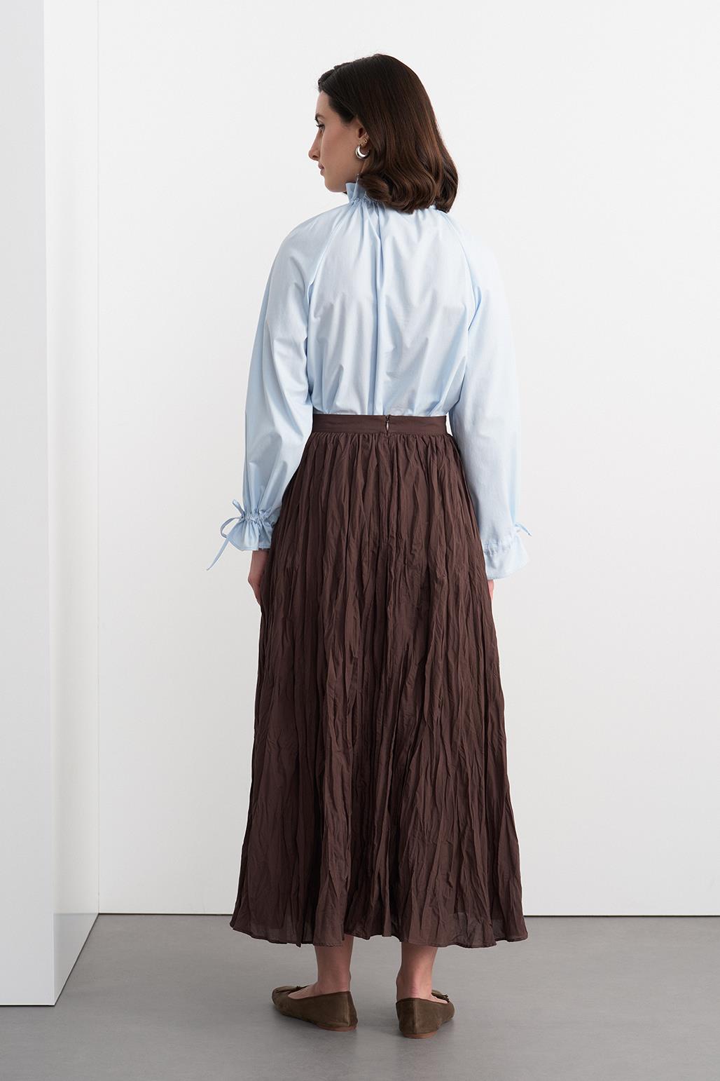 Nora Pleated Long Skirt Brown