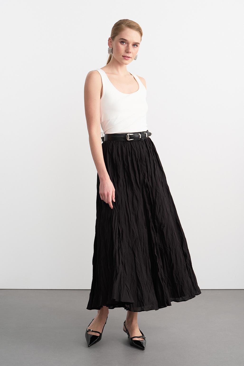 Nora Pleated Long Skirt Black