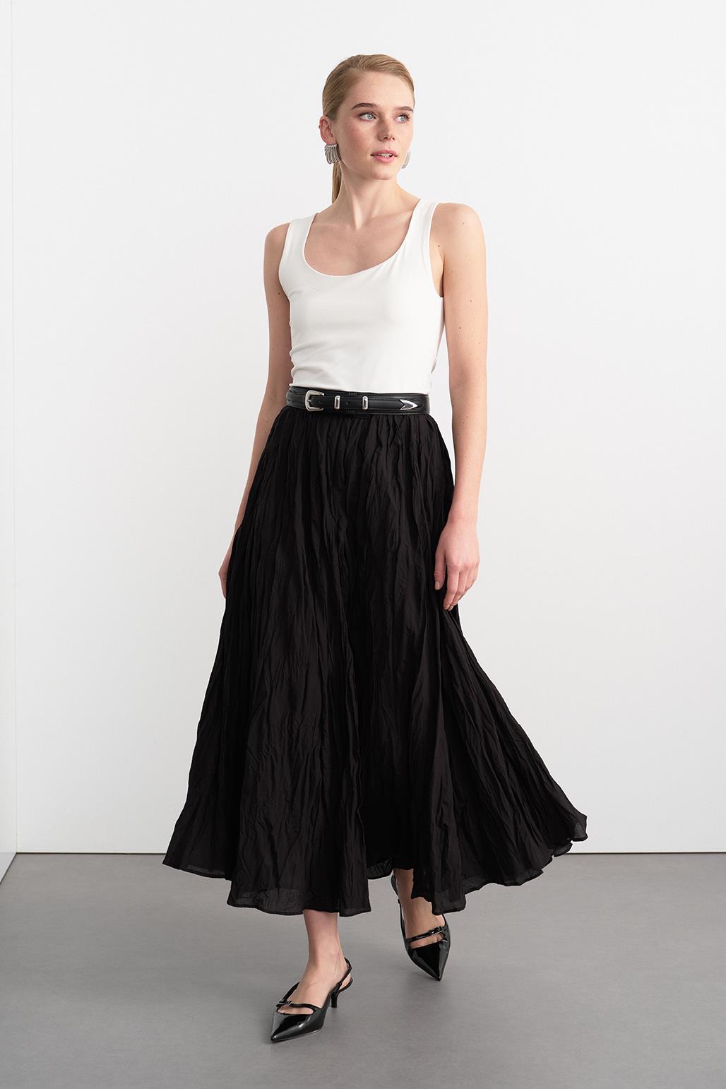 Nora Pleated Long Skirt Black