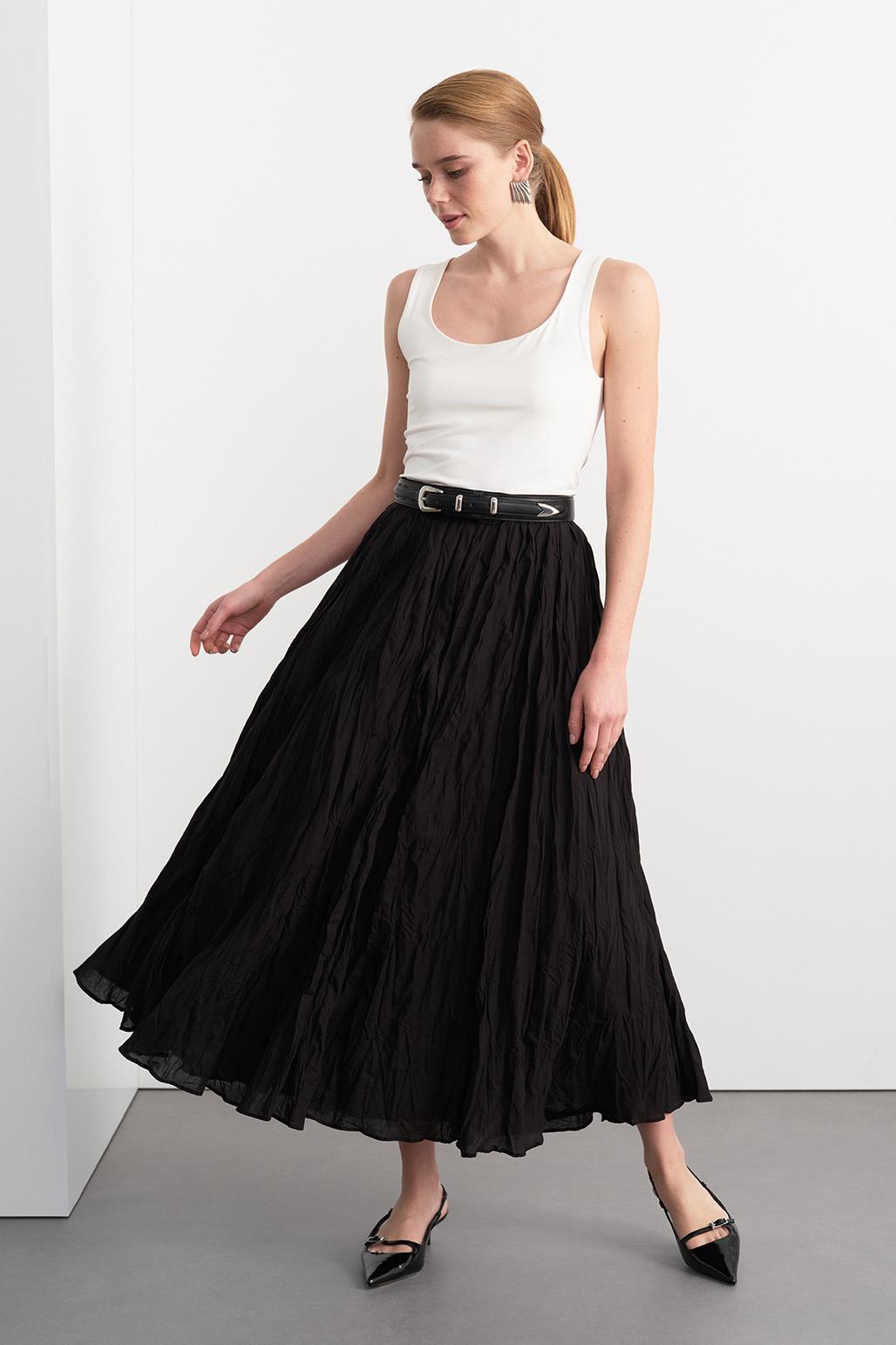 Nora Pleated Long Skirt Black