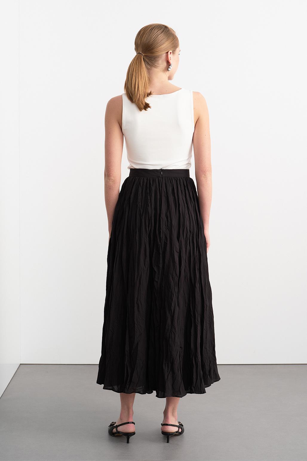 Nora Pleated Long Skirt Black