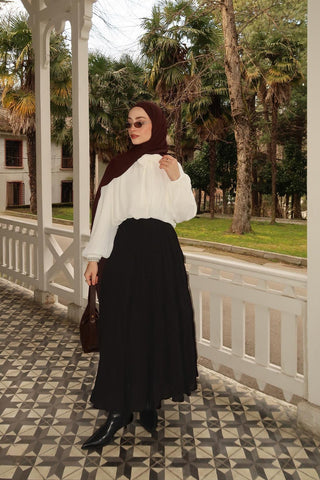 Nora Pleated Long Skirt Black
