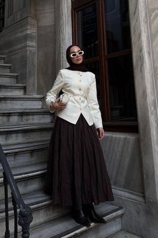 Nora Pleated Long Skirt Brown