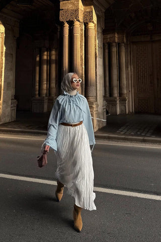 Nora Pleated Long Skirt Ecru