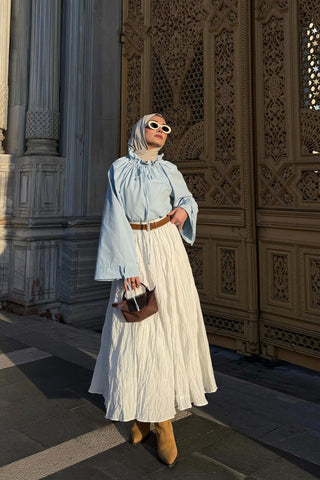 Nora Pleated Long Skirt Ecru