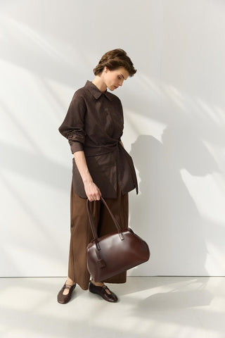 Nova Clasp Leather Bag Brown