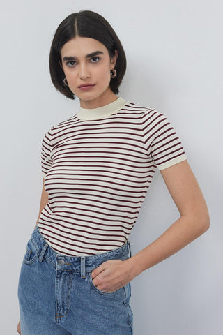 Noya Thin Striped Summer Knitwear Burgundy