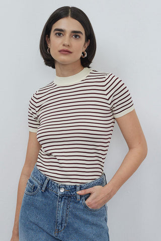Noya Thin Striped Summer Knitwear Burgundy