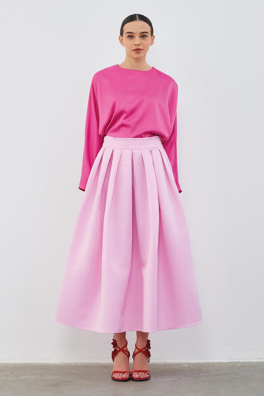 Ole Pleated High Waist Taffeta Skirt Pink