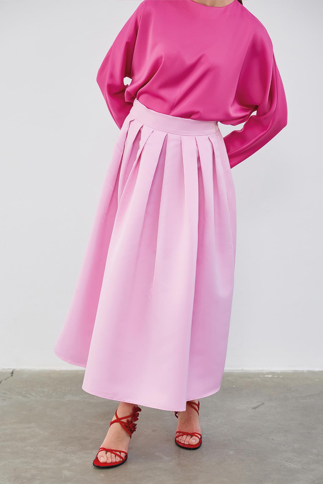 Ole Pleated High Waist Taffeta Skirt Pink